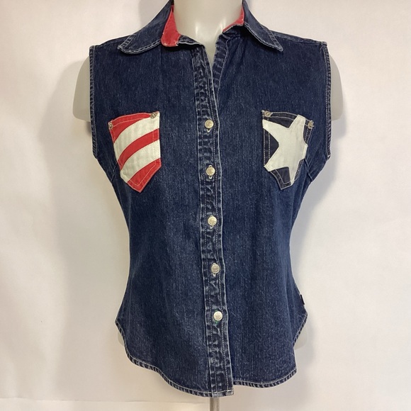 Tommy Hilfiger Jackets & Blazers - Patriotic American Flag Design Tommy Jeans Vintage blue denim Womens Vest medium